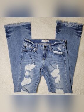 KanCan Bootcut Jeans Womens 7 27 Distressed Frayed Hem Stretch Light Wash Denim